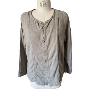 Studio Boheme Button Front blouse Top in Khaki Olive Size Small